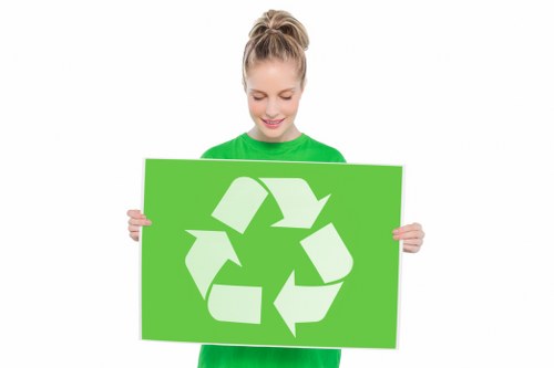Recycling bins for paper, plastic, and metals in Blackfriars